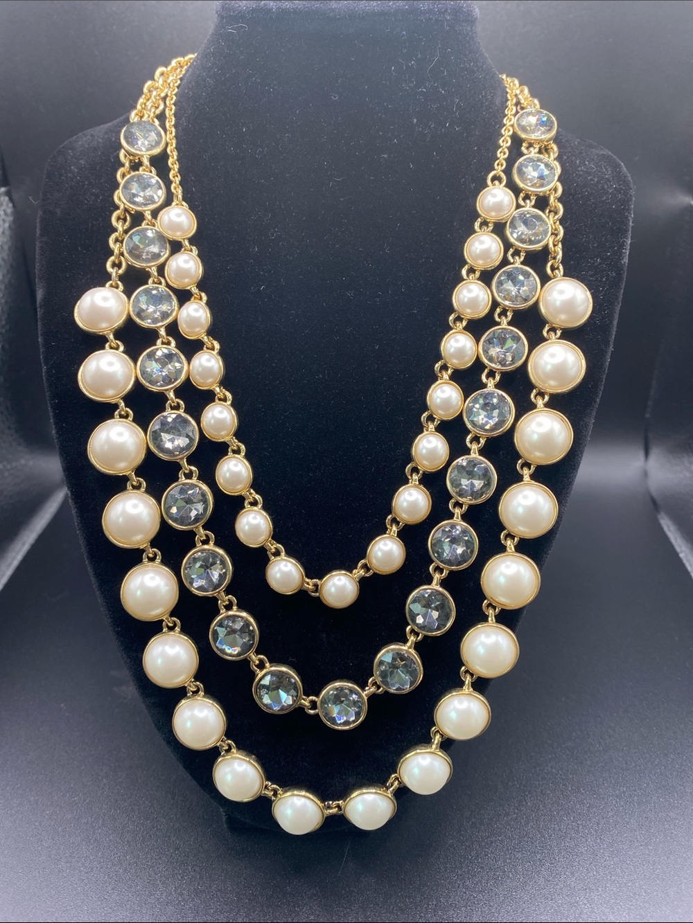 Ann Taylor Gold-Tone Layered Pearl and Clear Crystal Necklace